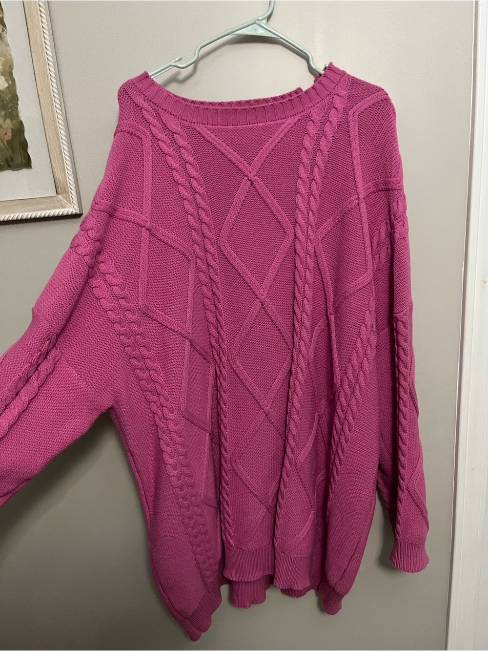 Forever 21 Bright Pink Cable Knit Crewneck Sweater
